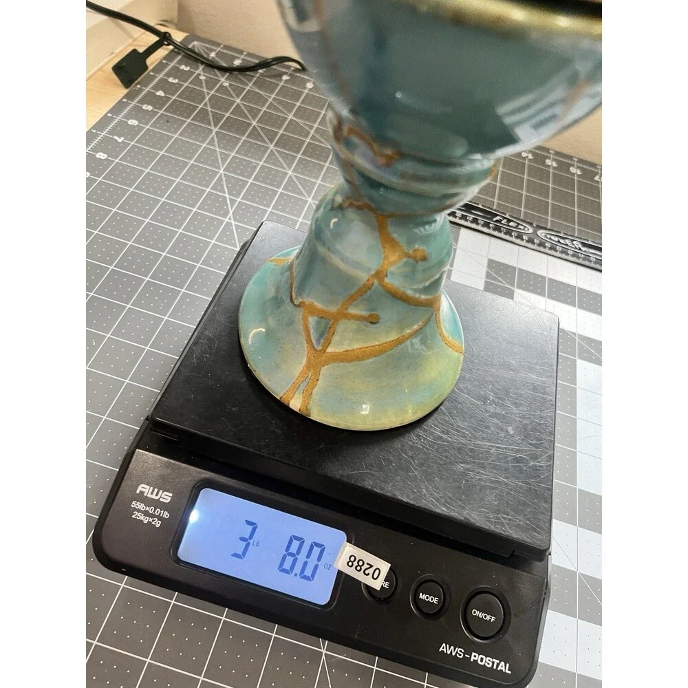 2 Raku Candle Holder Z Gallerie Pillar Taper Turquoise Blue teal brown 8